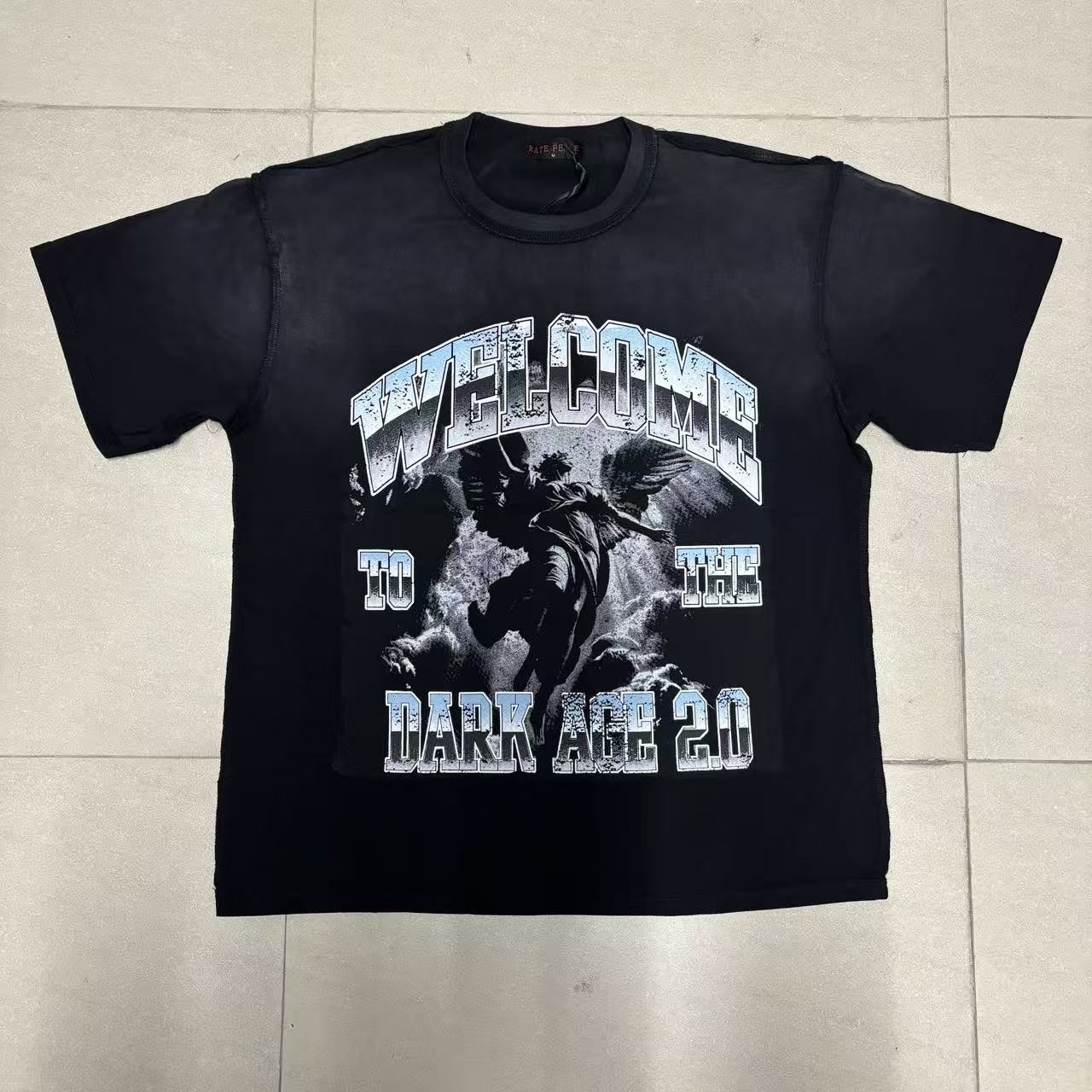 RARE PEACE Dark Age Washed Black Graphic T-Shirt — front