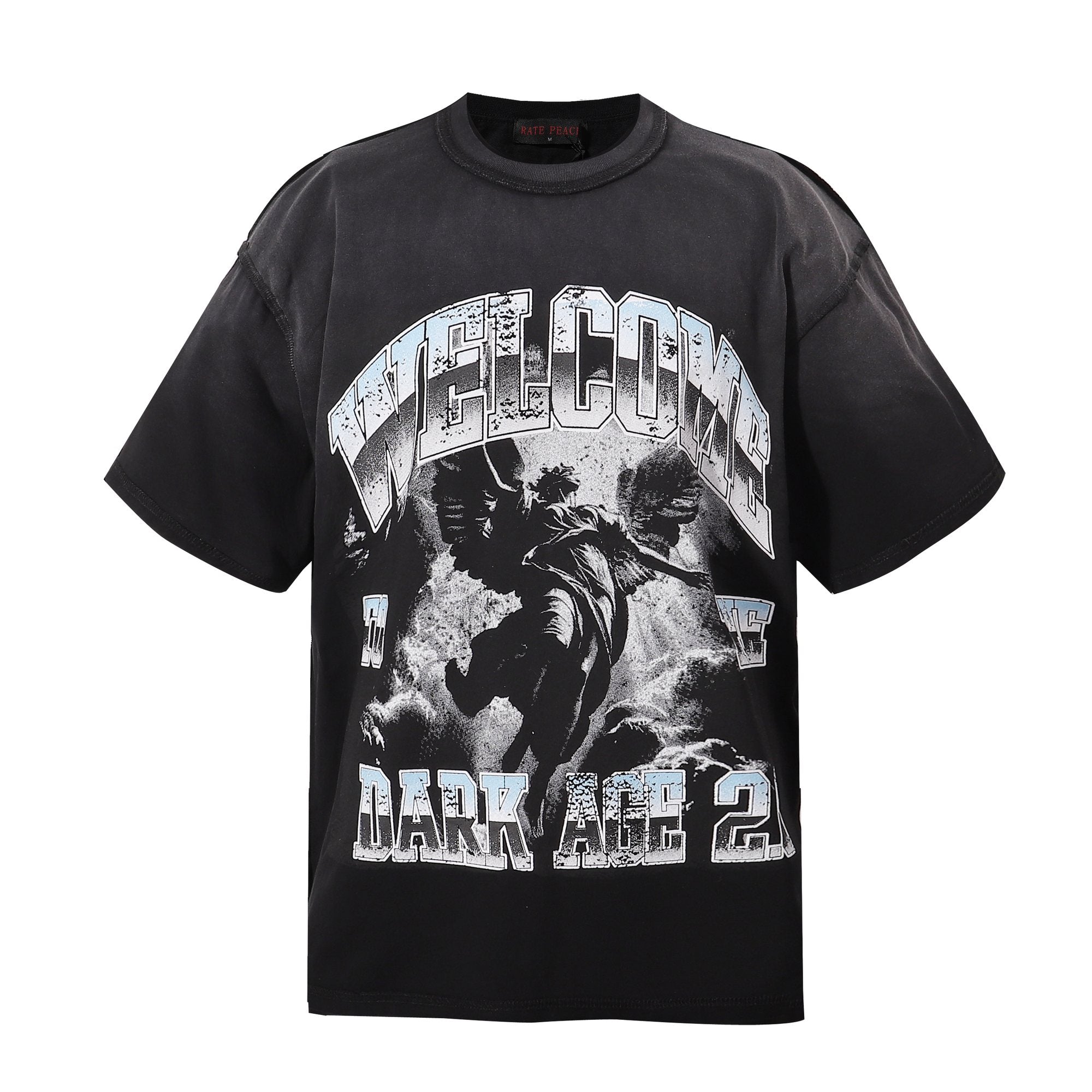 RARE PEACE Dark Age Washed Black Graphic T-Shirt — hero
