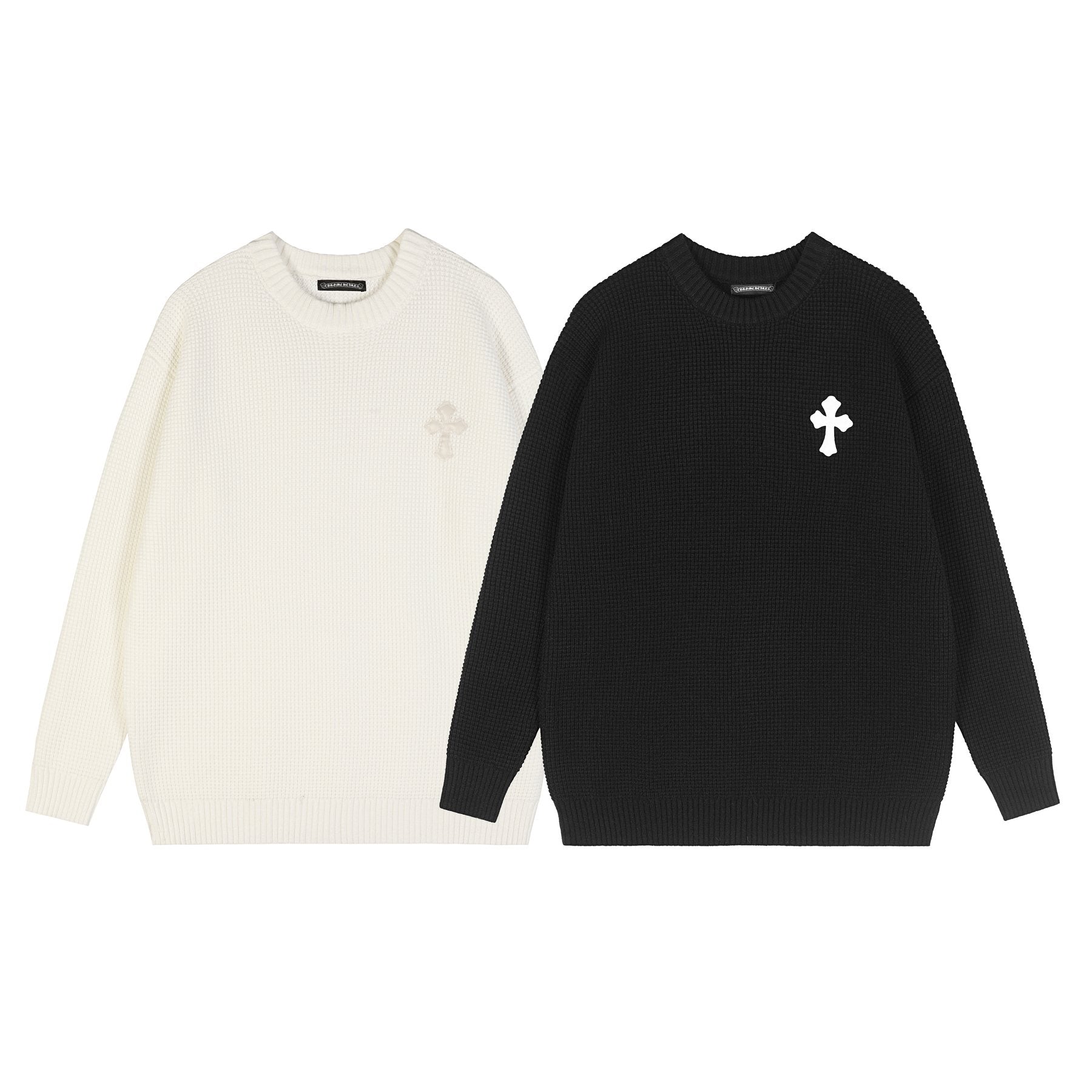 Chrome Hearts Slogan Patch Waffle Knit Crewneck Sweater — comparison