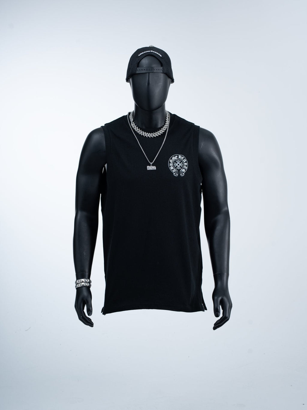 Chrome Hearts Rainbow Horseshoe Graphic Sleeveless T-Shirt — model