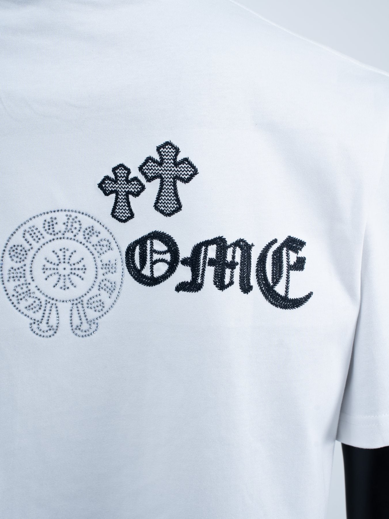Chrome Hearts Rhinestone Slogan Graphic T-Shirt — detail