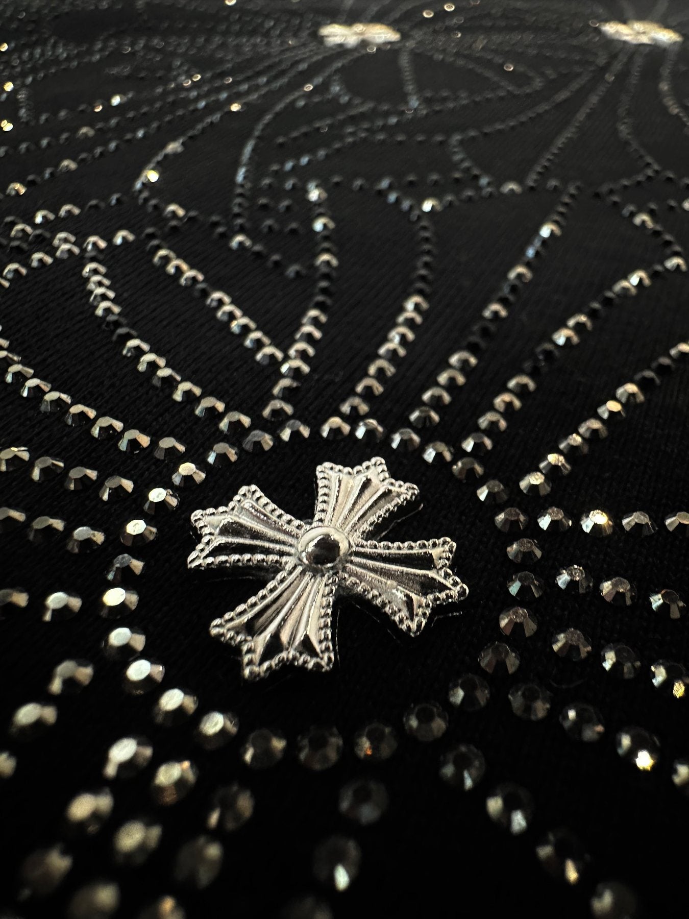 Chrome Hearts Firework Rhinestone Cross Graphic T-Shirt — detail