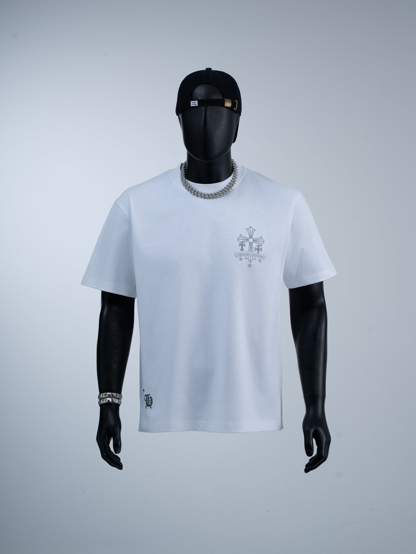 Chrome Hearts Reflective Silver Cross Graphic T-Shirt — model
