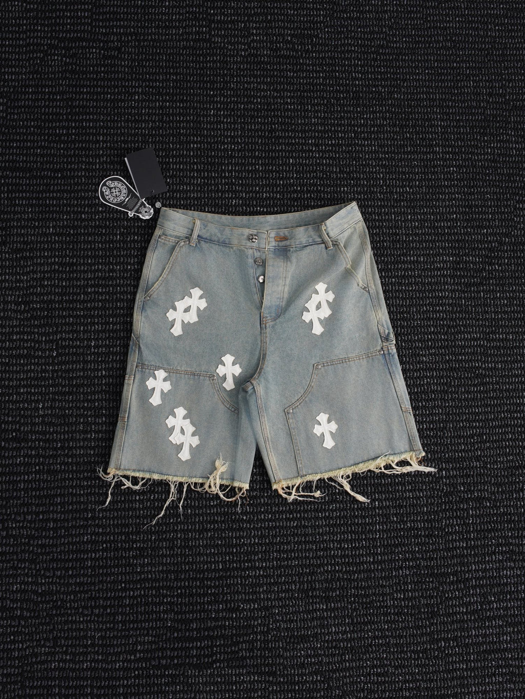 Chrome Hearts Cross Patch Light Blue Denim Shorts — hero