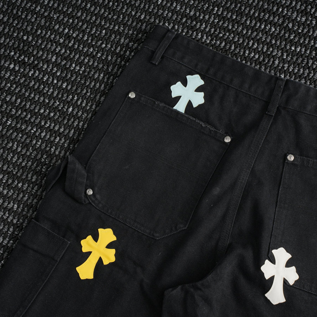 Chrome Hearts Cross Applique Black Denim Shorts — detail