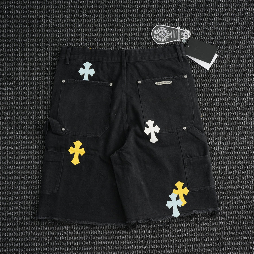Chrome Hearts Cross Applique Black Denim Shorts — back