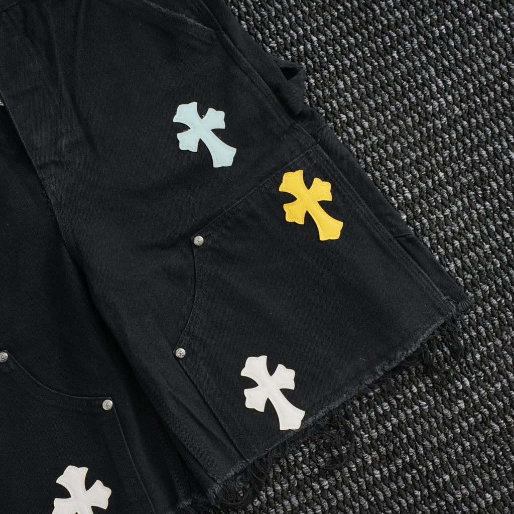 Chrome Hearts Cross Applique Black Denim Shorts — detail