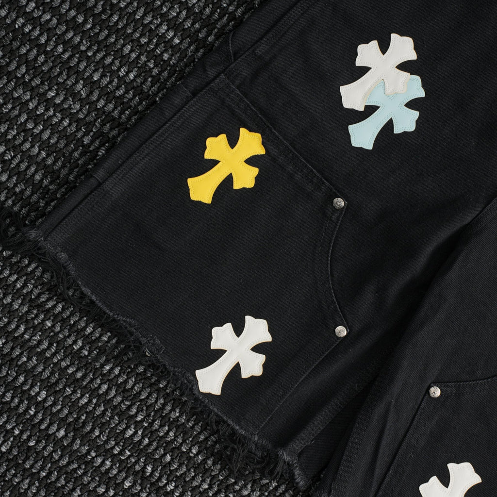 Chrome Hearts Cross Applique Black Denim Shorts — detail