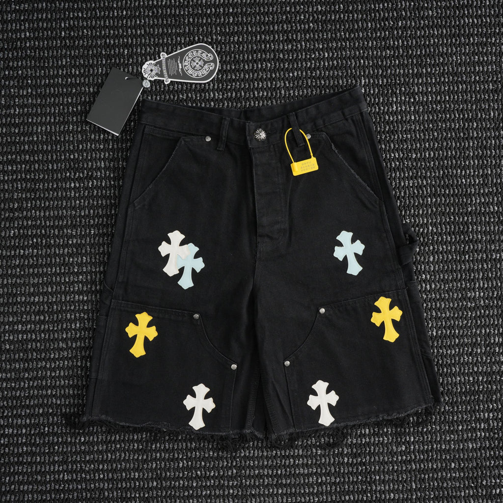 Chrome Hearts Cross Applique Black Denim Shorts — hero