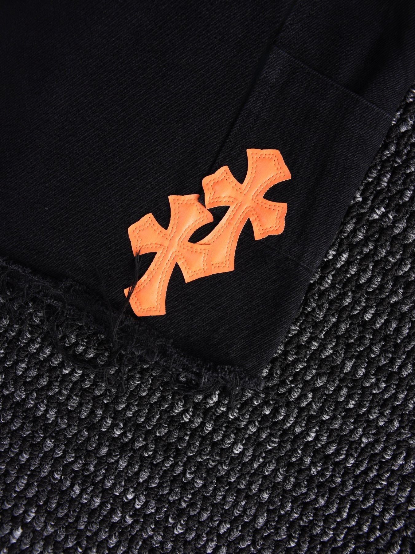 Chrome Hearts Orange Cross Patch Denim-Style Shorts — detail