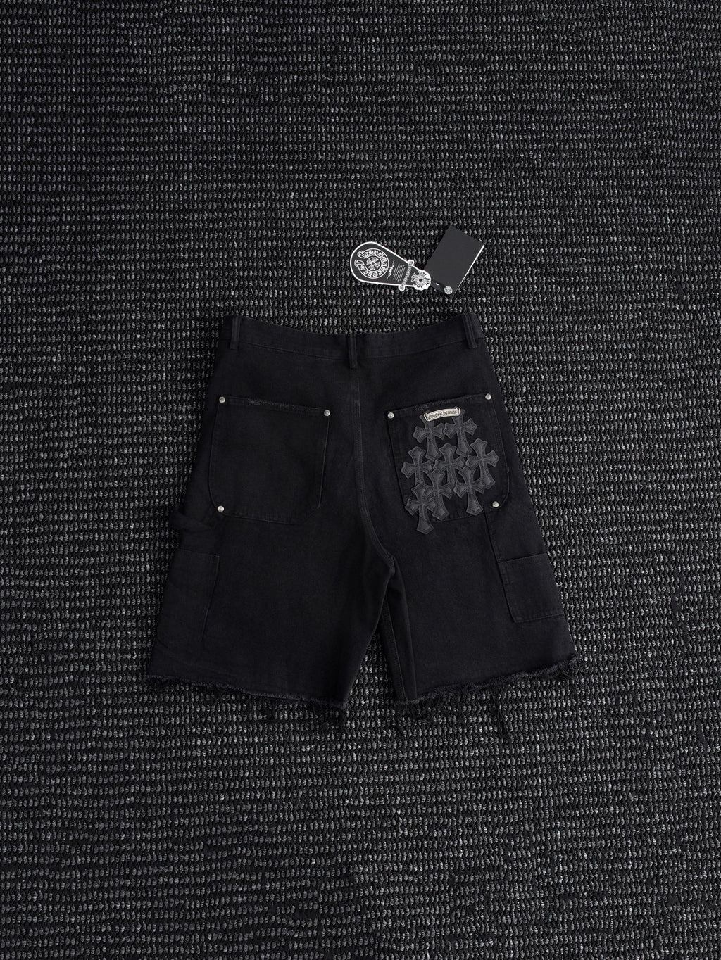Chrome Hearts Black Graphic Appliqué Denim Cargo Shorts — hero