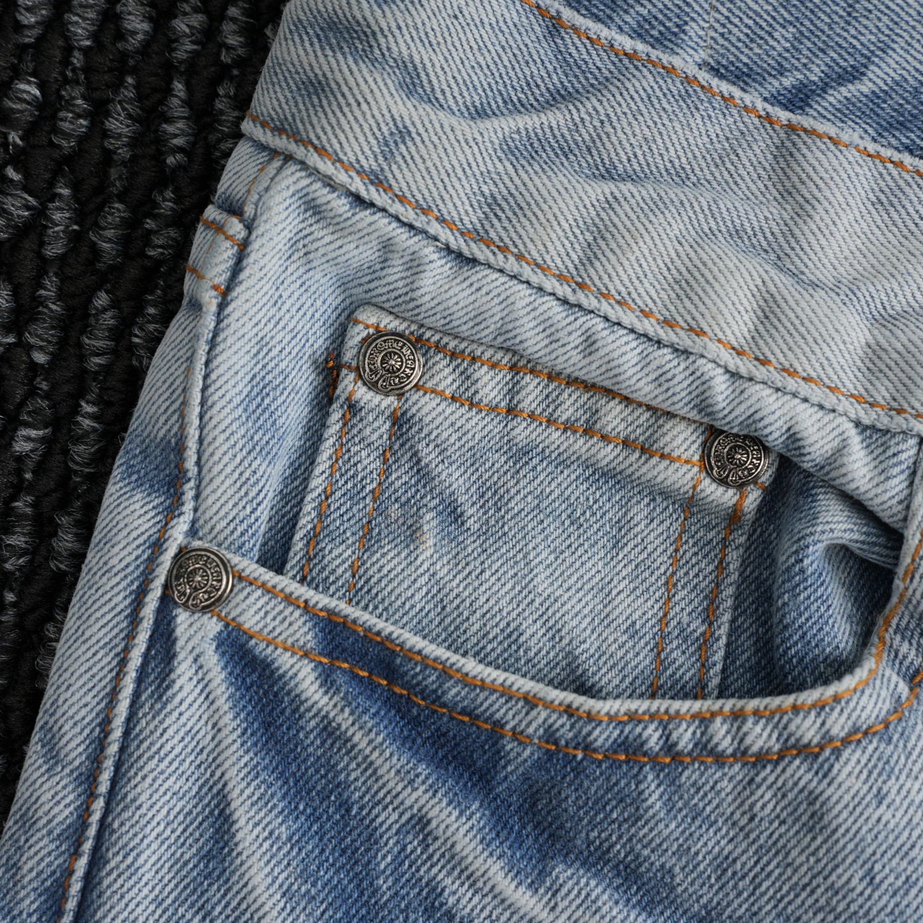 Chrome Hearts Light Blue Cross Patch Jeans — detail