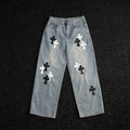Chrome Hearts Cross Applique Light Blue Jeans — hero