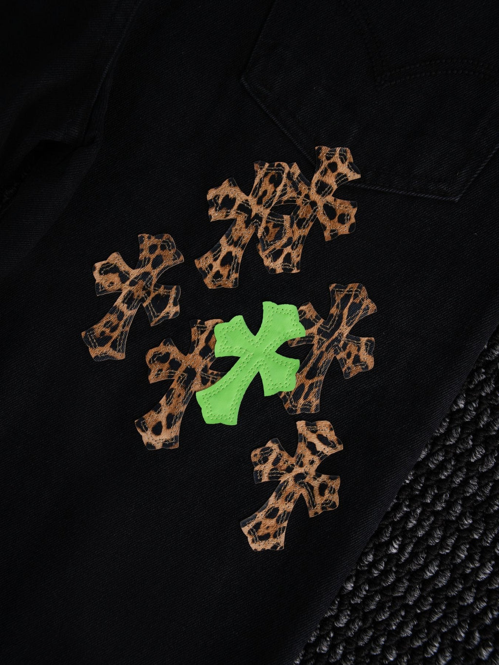 Chrome Hearts Leopard Cross Graphic Denim Pants — detail