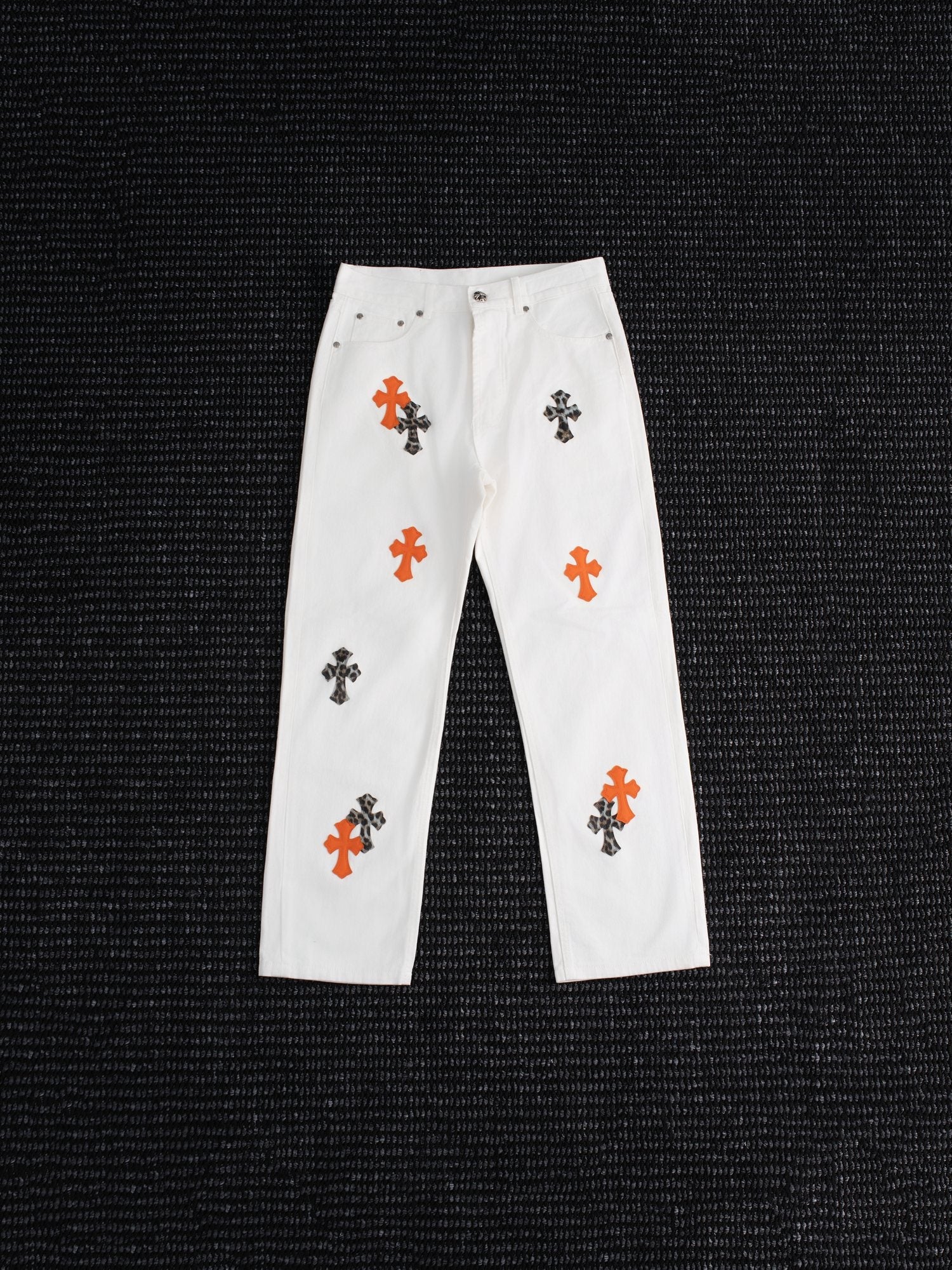 Chrome Hearts Cross Patch White Jeans — hero