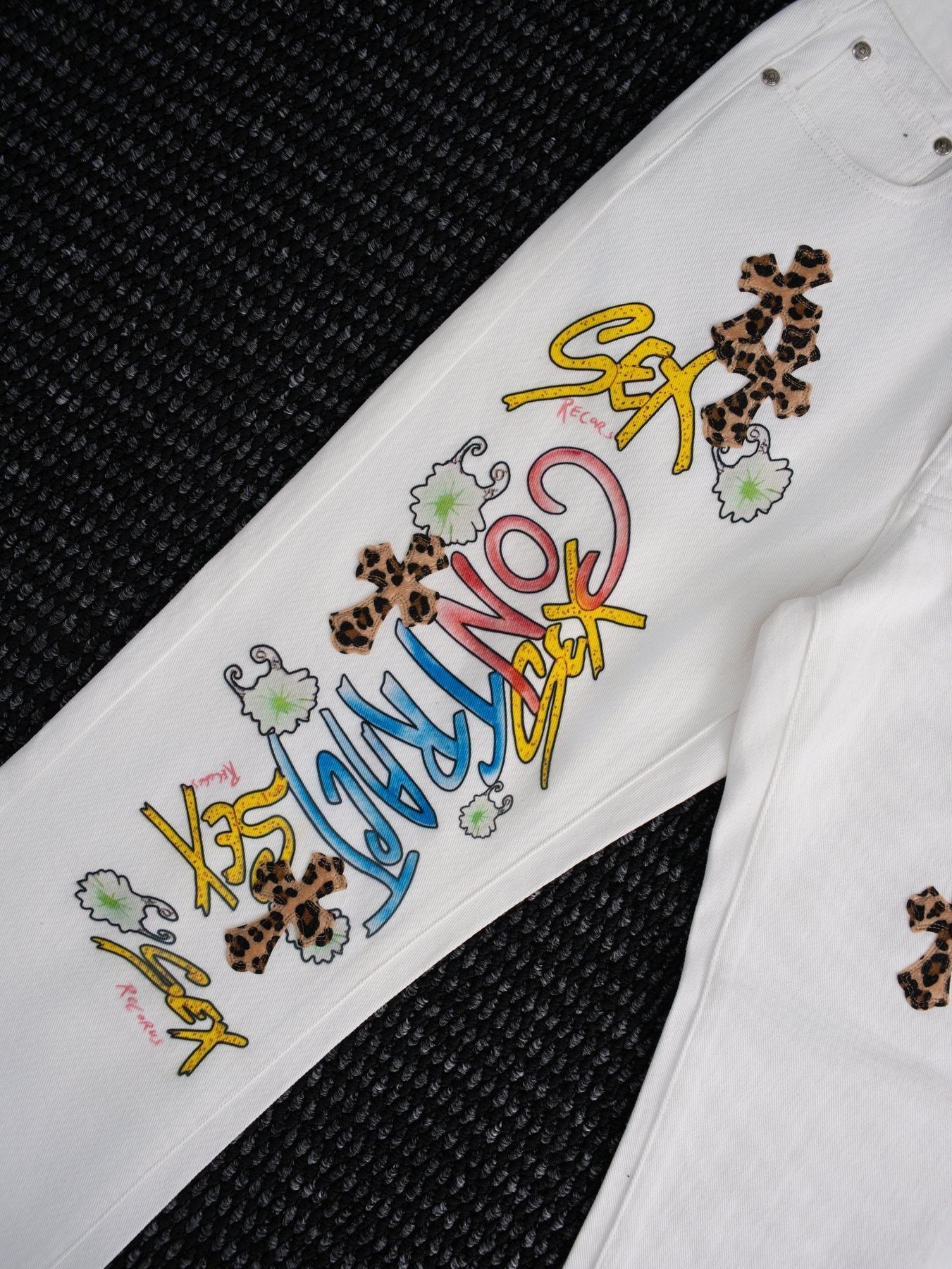Chrome Hearts White Cross Applique Graphic Jeans — detail