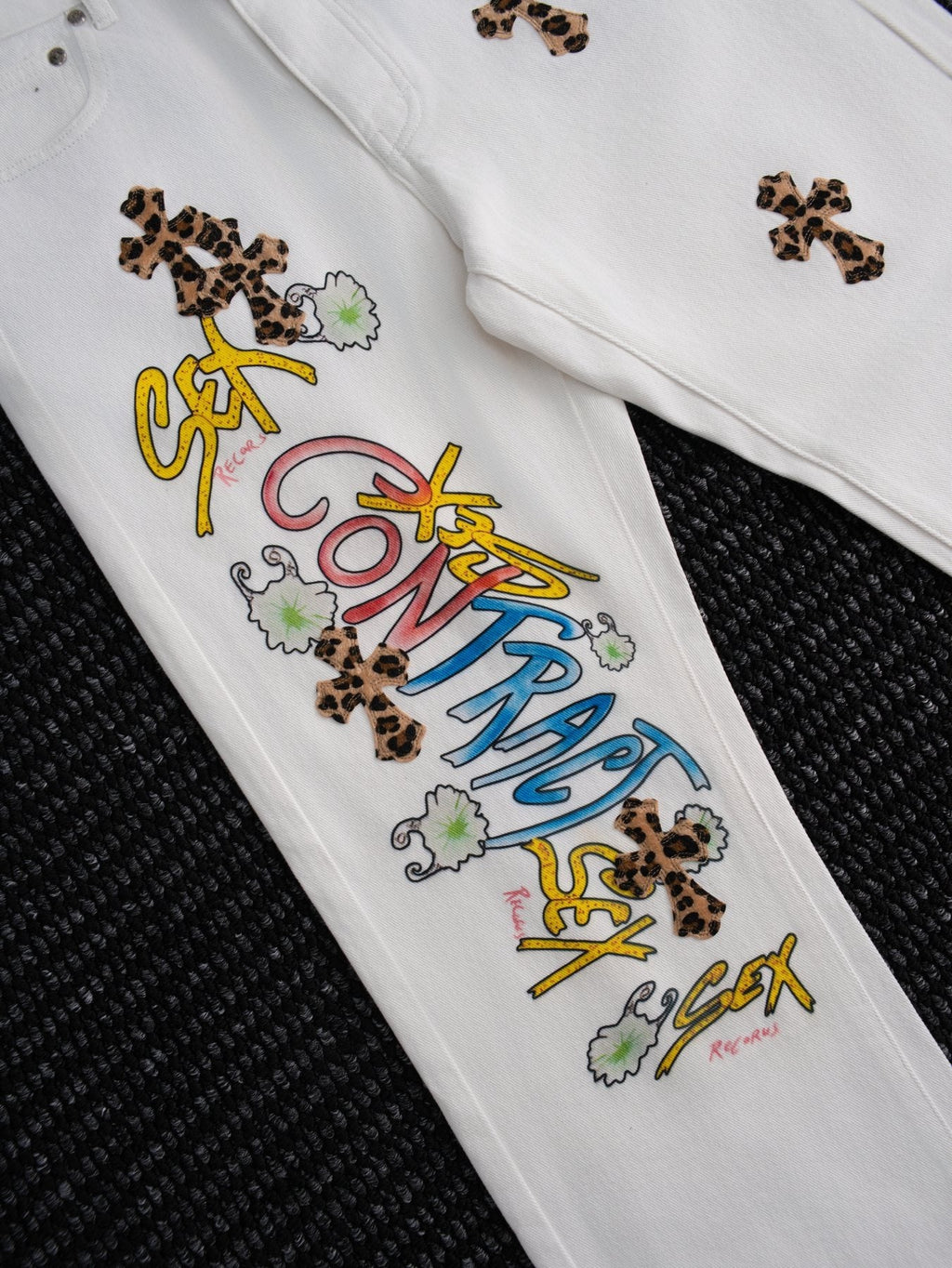 Chrome Hearts White Cross Applique Graphic Jeans — detail