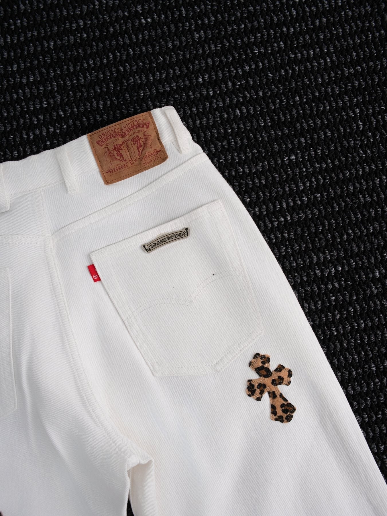 Chrome Hearts White Cross Applique Graphic Jeans — detail