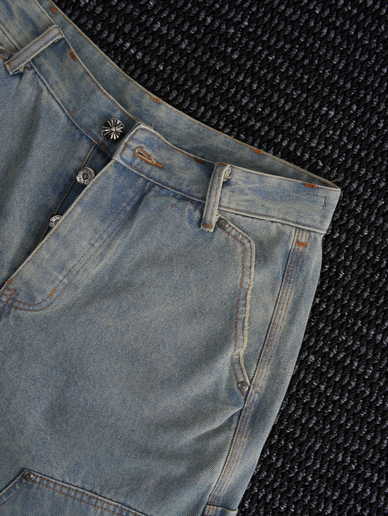Chrome Hearts Light Blue Washed Denim Shorts — detail