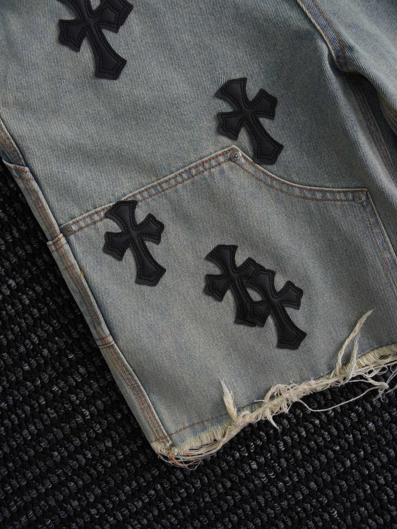 Chrome Hearts Cross Patch Denim Shorts — detail