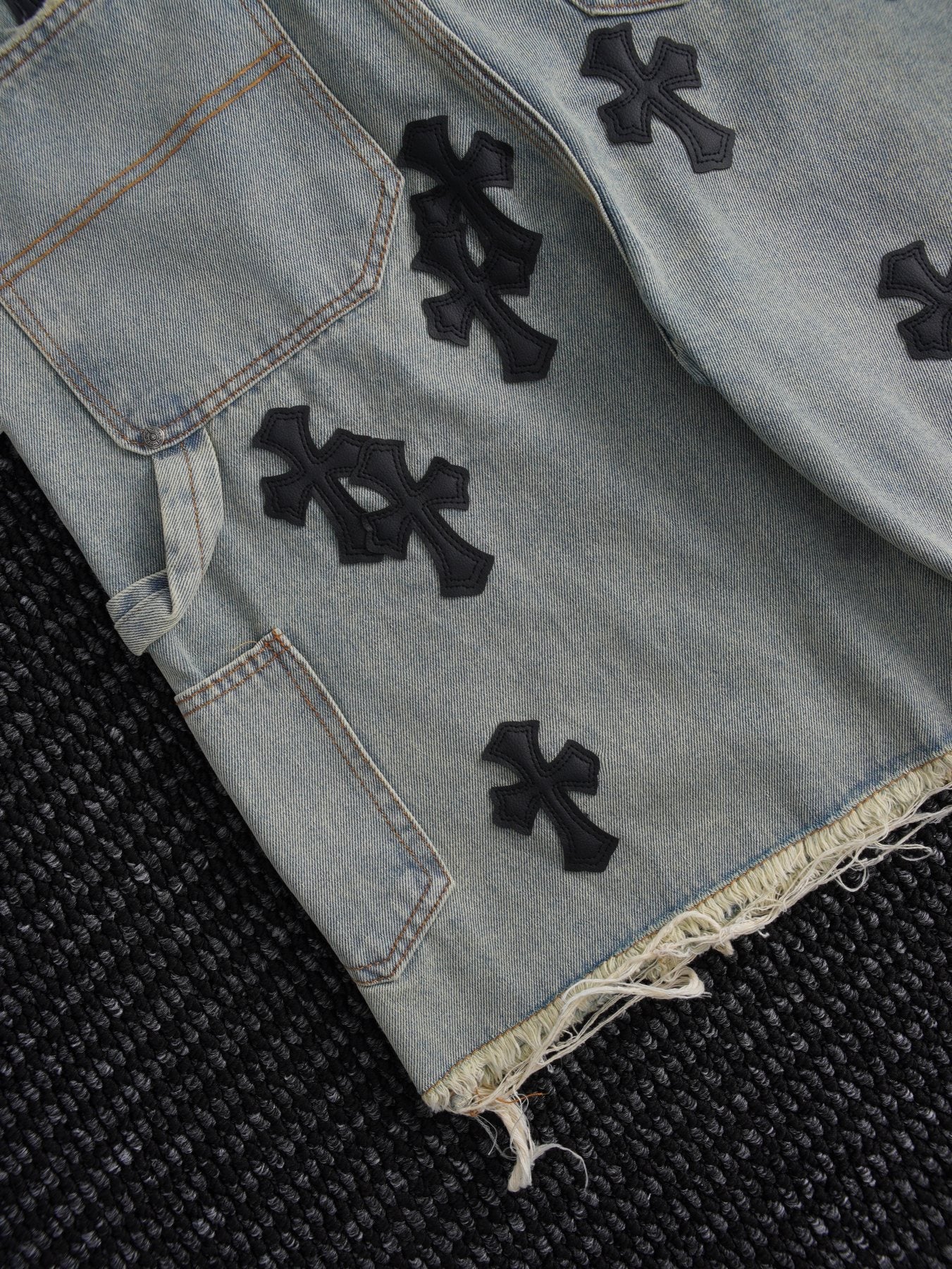 Chrome Hearts Cross Patch Denim Shorts — detail