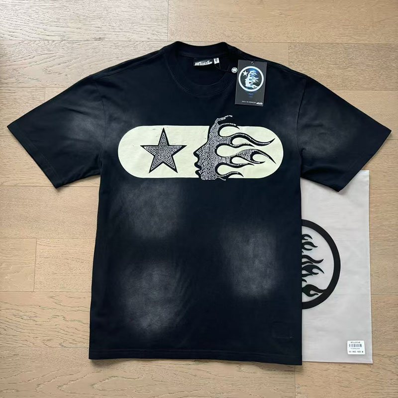 Hellstar Star Flame Rhinestone Graphic T-Shirt — context