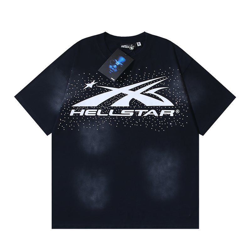 Hellstar Washed Black Rhinestone Graphic T-Shirt — front