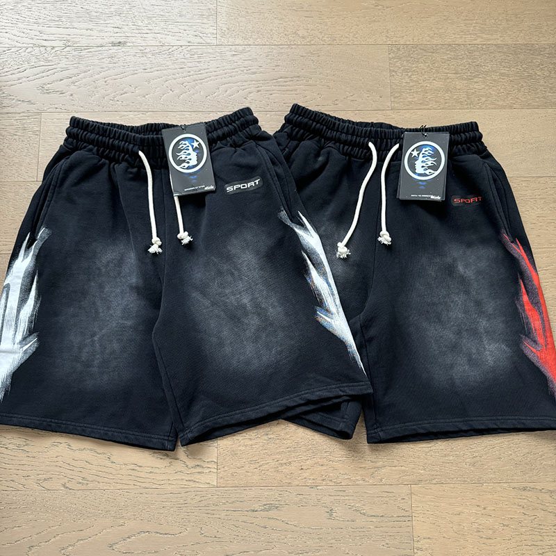 Hellstar Washed Black Lightning Graphic Shorts — context