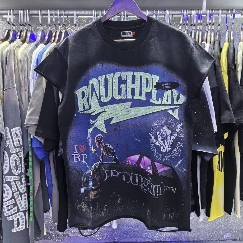 Rough Play Washed Rhinestone Sleeveless T-Shirt — context