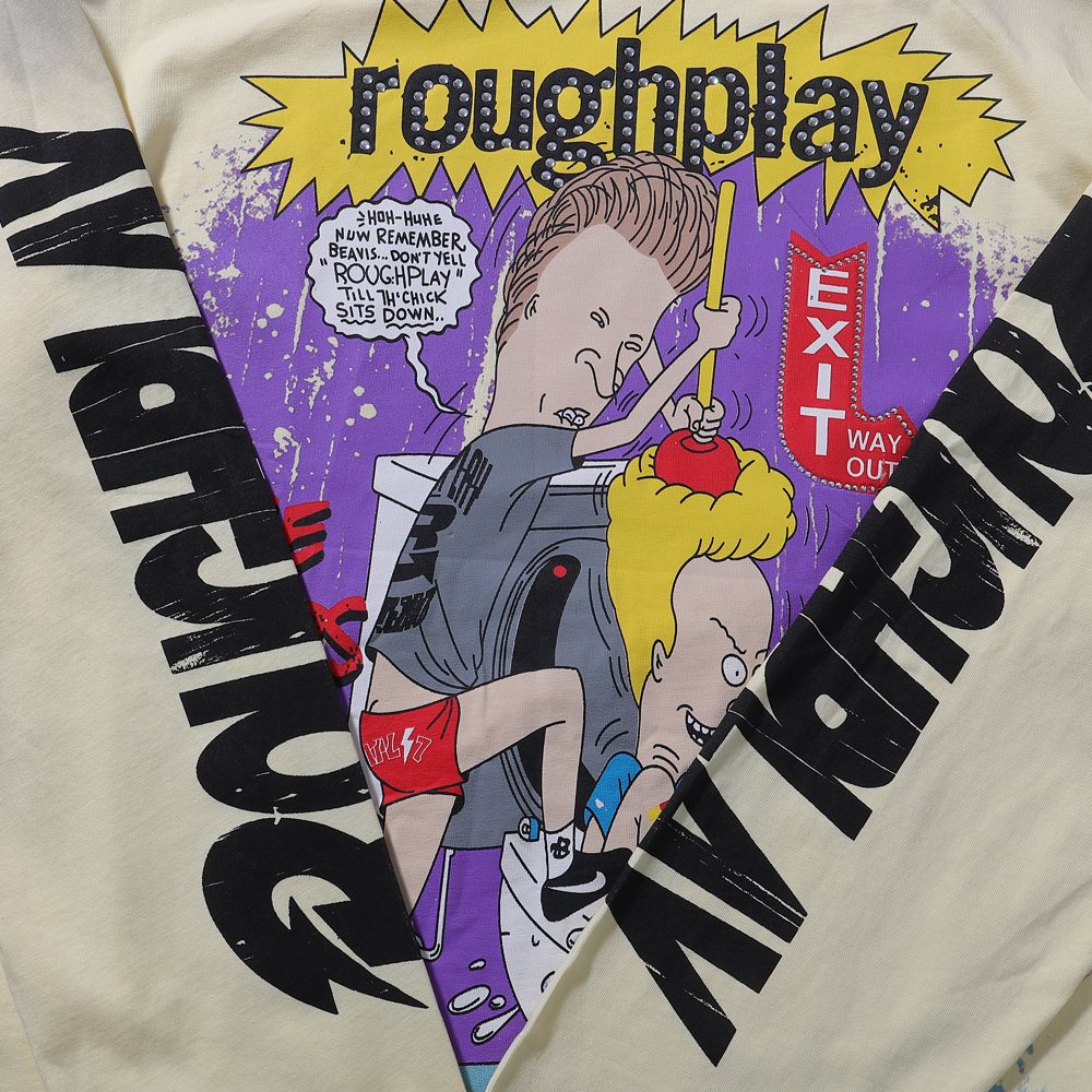 Rough Play Beavis Buttead Rhinestone Graphic Long-Sleeve T-Shirt — detail