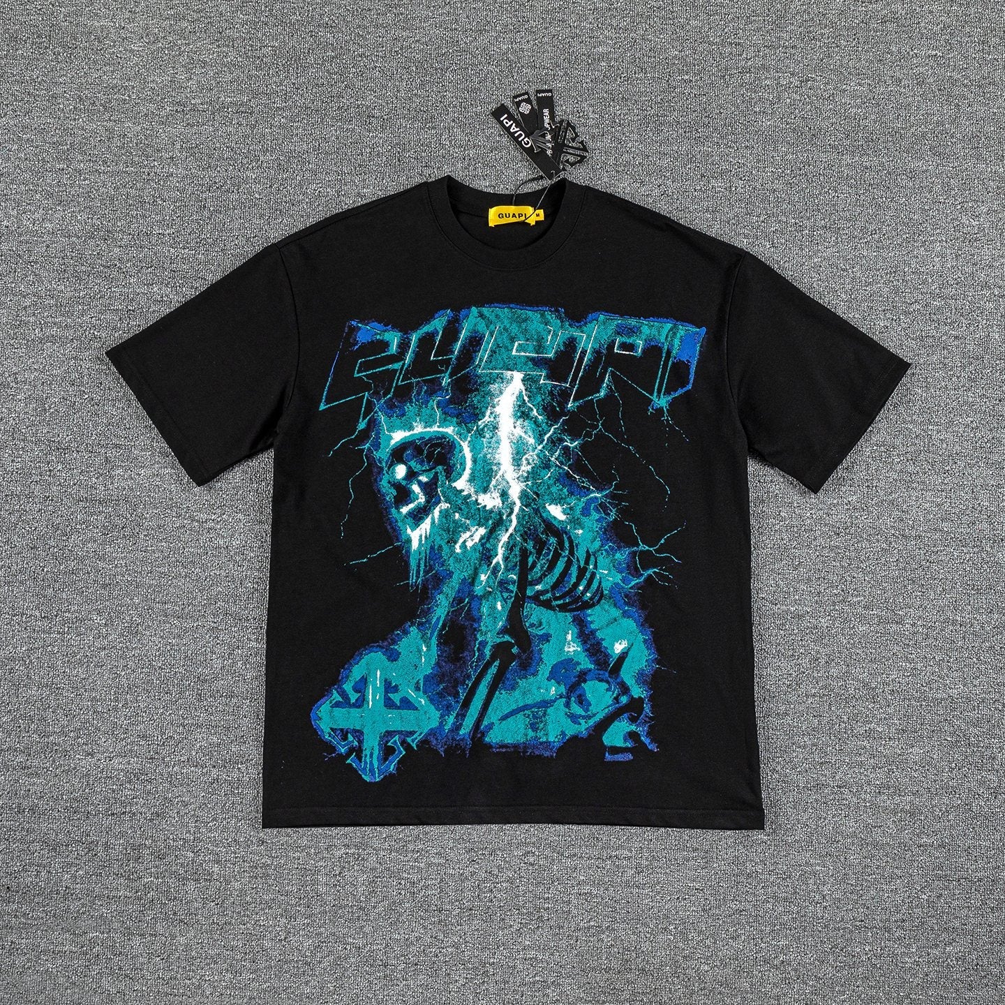 GUAPI Blue Graphic Black T-Shirt — hero