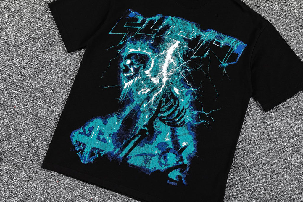 GUAPI Blue Graphic Black T-Shirt — front