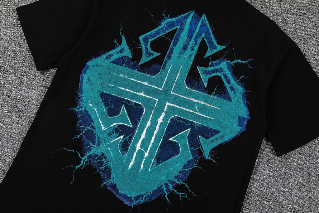 GUAPI Blue Graphic Black T-Shirt — detail