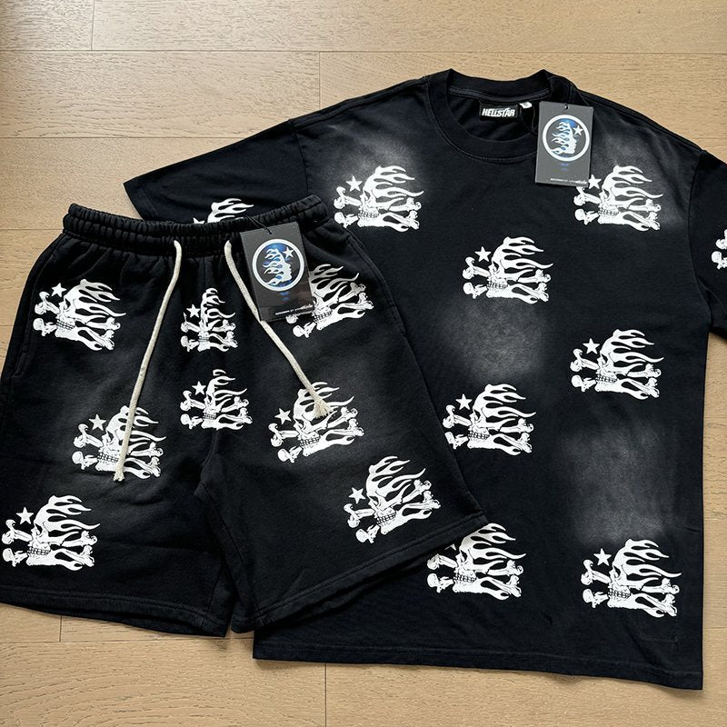 Hellstar Washed Black Flame Graphic Short-Sleeve Set — front