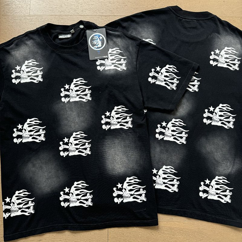 Hellstar Washed Black Flame Graphic Short-Sleeve Set — detail