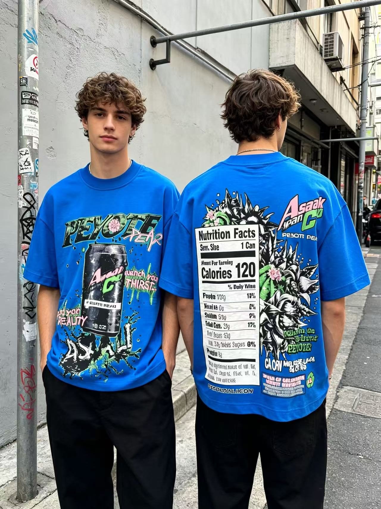 ASAALL Peyote Pear Cactus Graphic Short-Sleeve T-Shirt — model