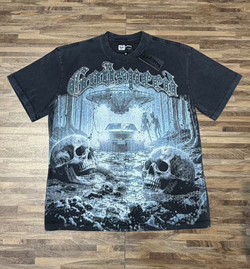 Godspeed Washed Black EST MMXXVI Graphic T-Shirt — front