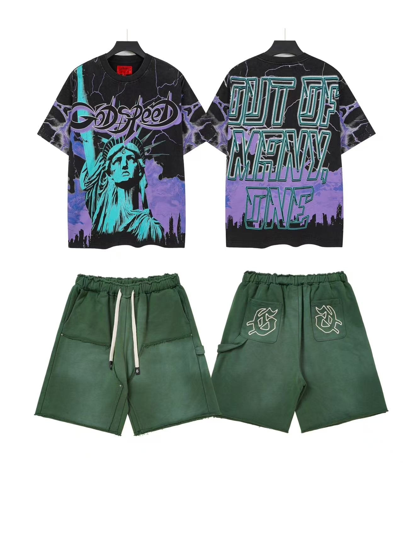 Godspeed Out of Many One Statue Tee and Shorts Set — front