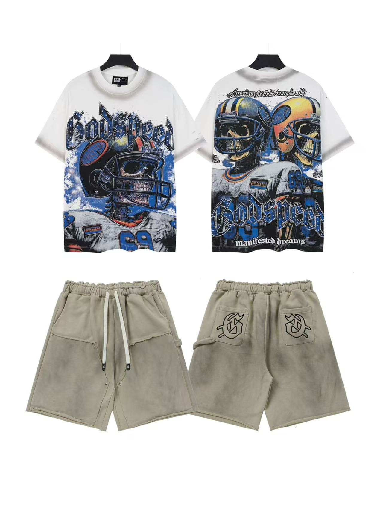 Godspeed Football Helmet Graphic T-Shirt and Shorts Set — front