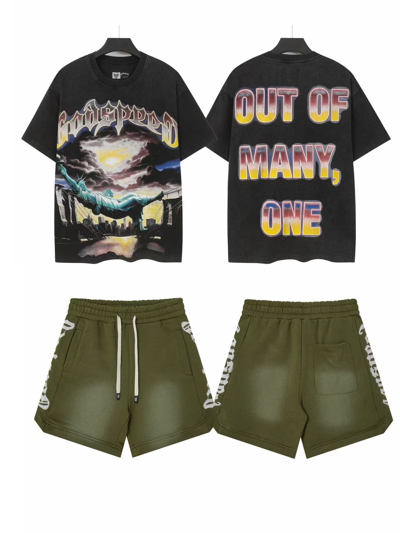 Godspeed Out Of Many One Landscape T-Shirt & Shorts Set — front