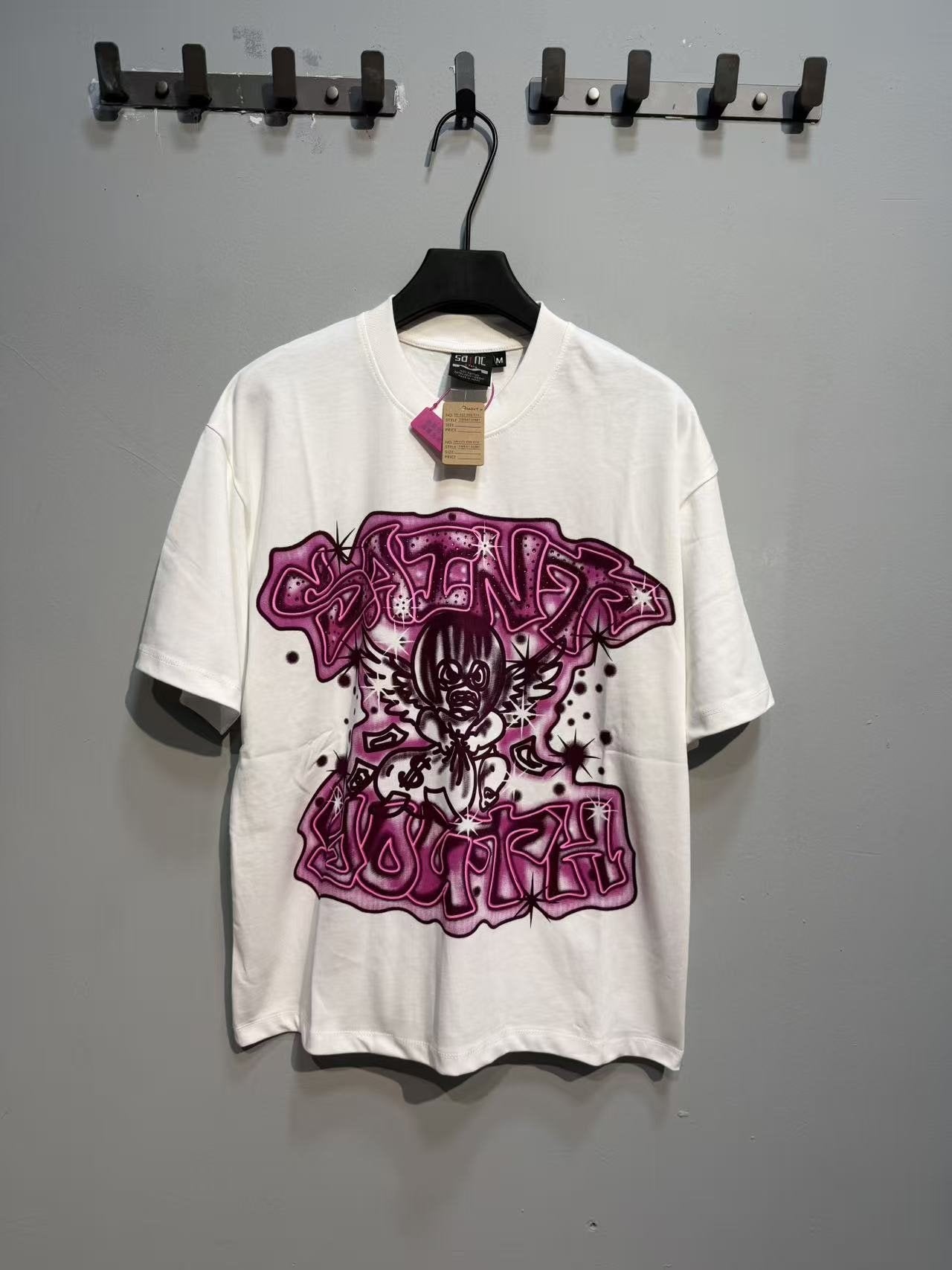 SAINT Rhinestone Front & Back Graphic T-Shirt — front