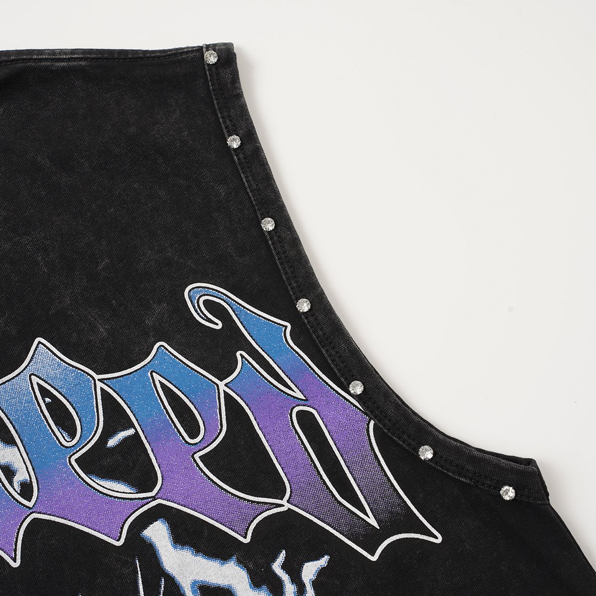 Godspeed Manifest Skull Studded Black Sleeveless T-Shirt — detail