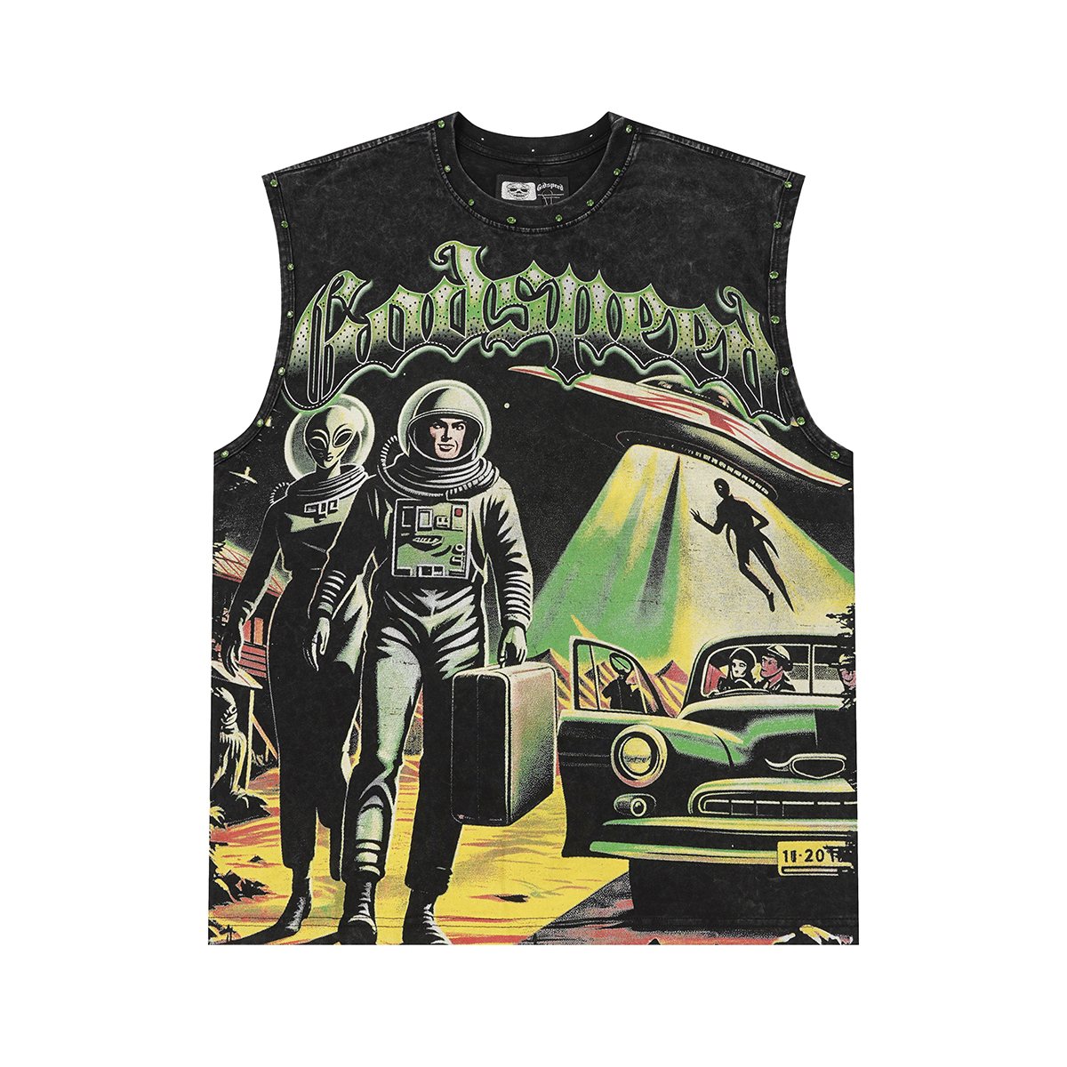 Godspeed Space Graphic Acid-Wash Sleeveless T-Shirt — hero