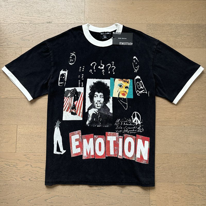 MIXED EMOTION Washed Black Graphic Ringer T-Shirt — hero
