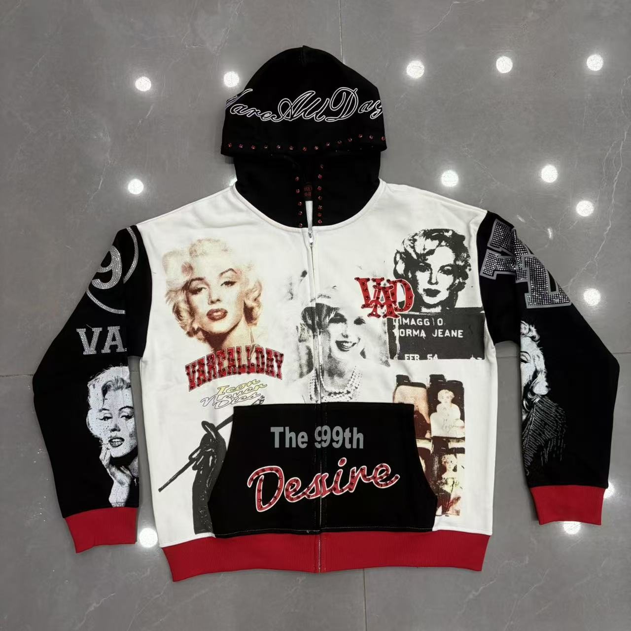 VARE ALL DAY Colorblock Rhinestone Zip Hoodie — hero