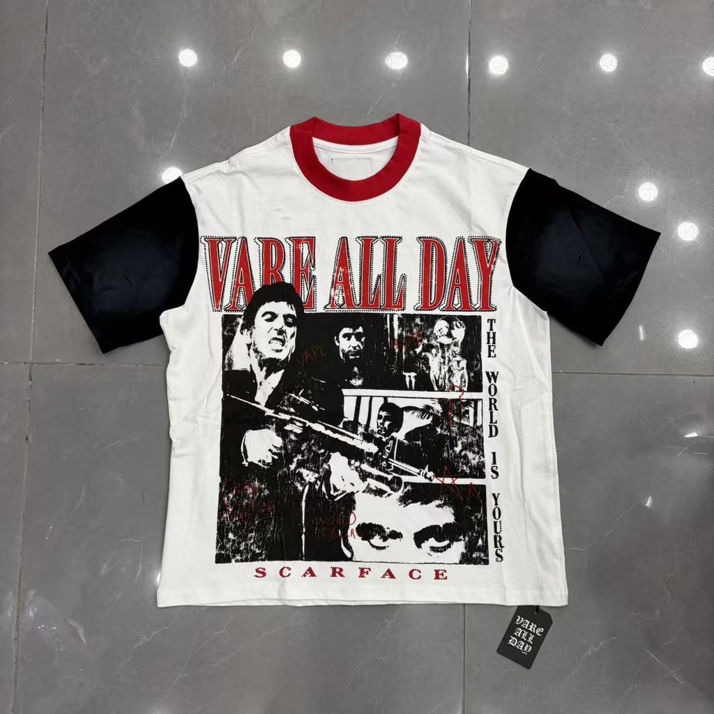 VARE ALL DAY Rhinestone Graphic Contrast-Sleeve T-Shirt — front