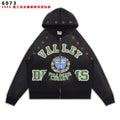 Valley Dreams Washed Black Collegiate Crest Zip Hoodie — hero