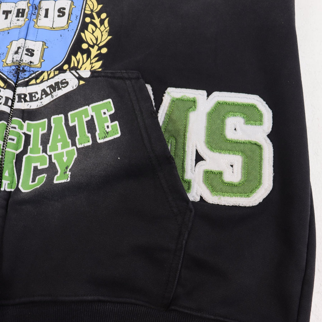Valley Dreams Washed Black Collegiate Crest Zip Hoodie — detail