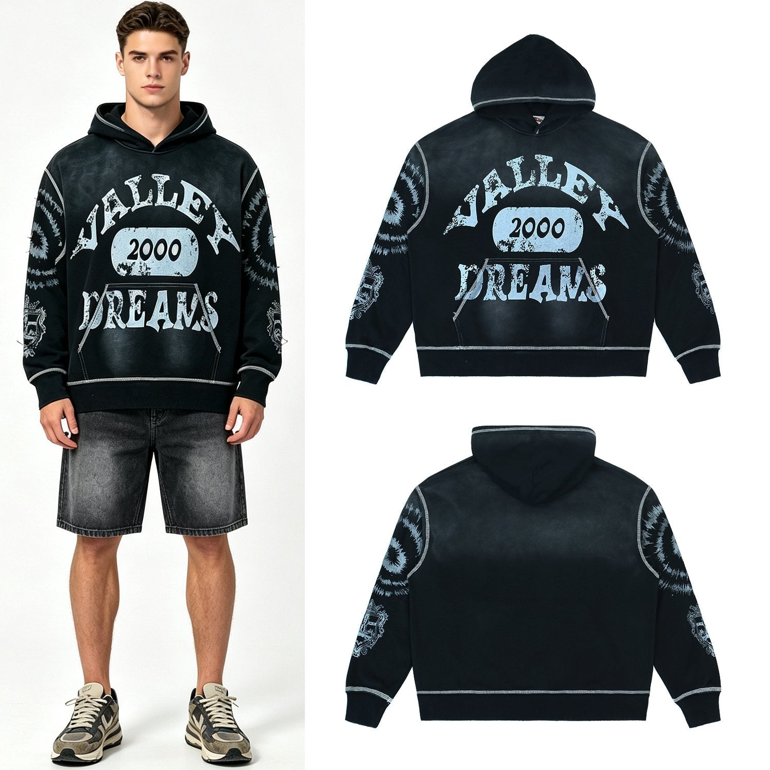 Valley Dreams 2000 Washed Black Graphic Hoodie — context