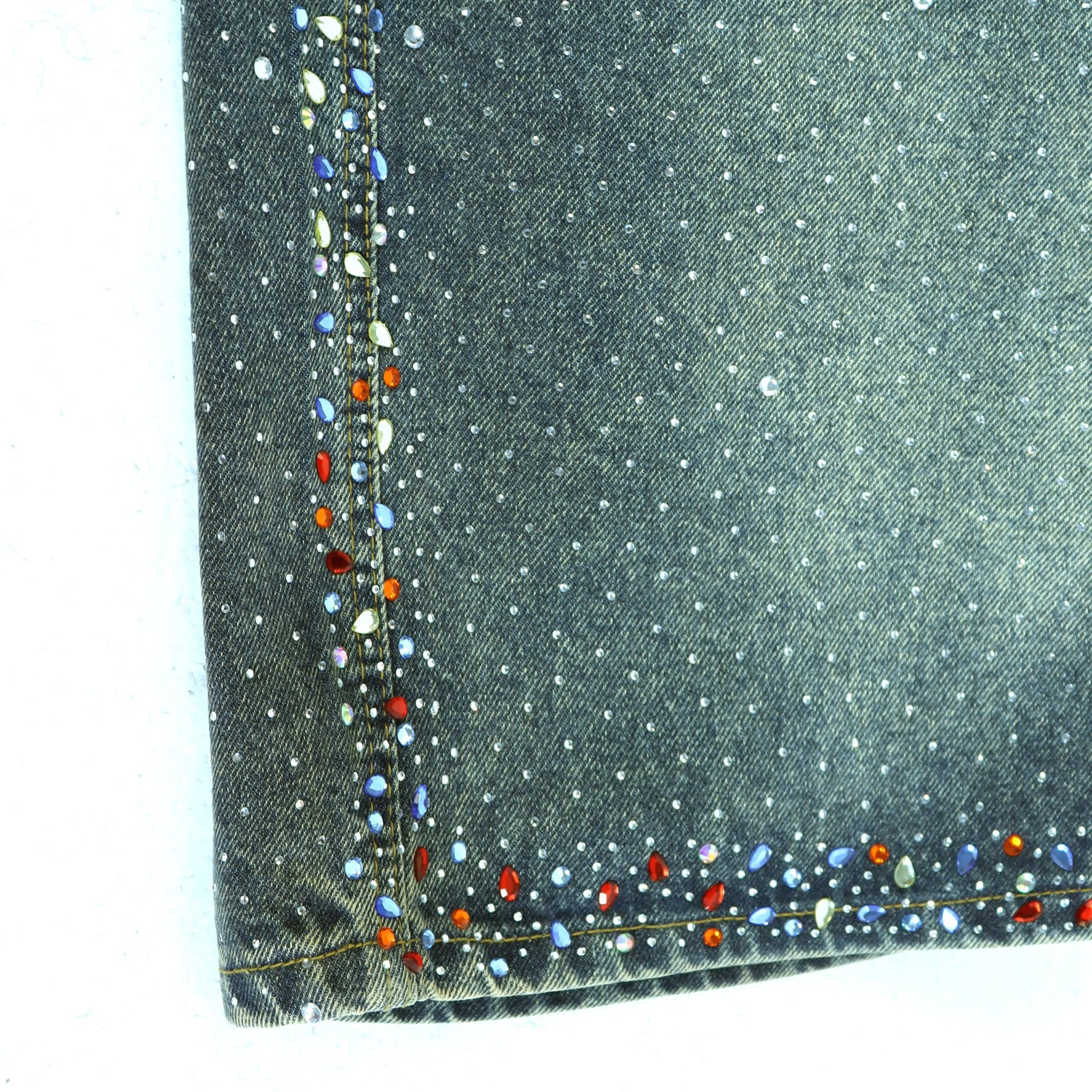 VALLEY Rhinestone Splatter Washed Denim Shorts — detail